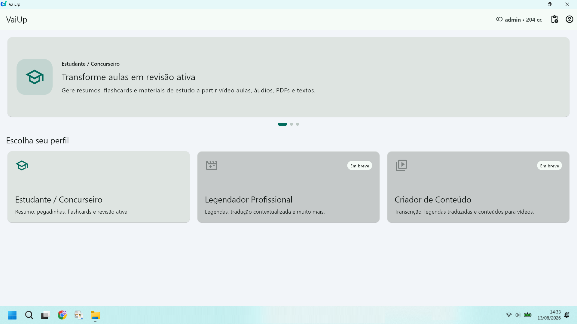 Tela inicial do VaiUp Desktop