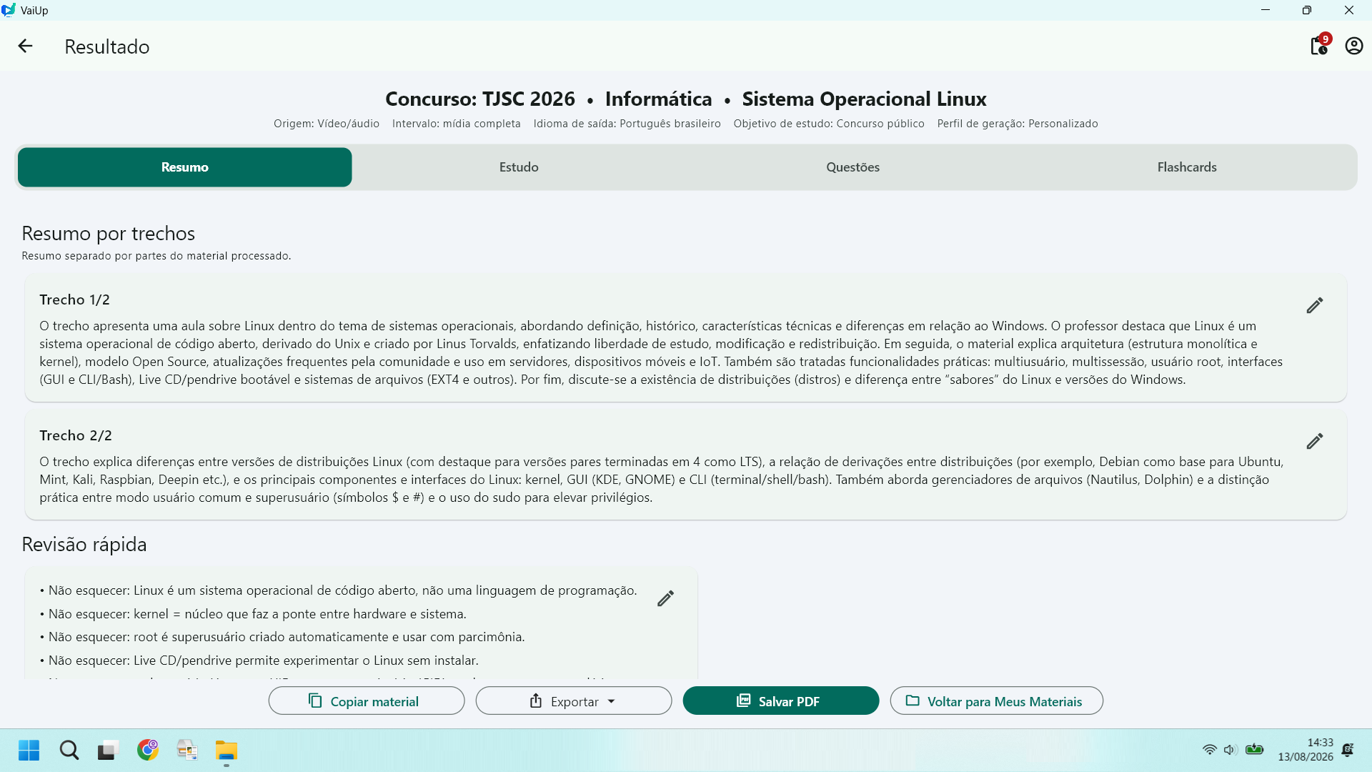 Tela de resultados gerados pelo VaiUp